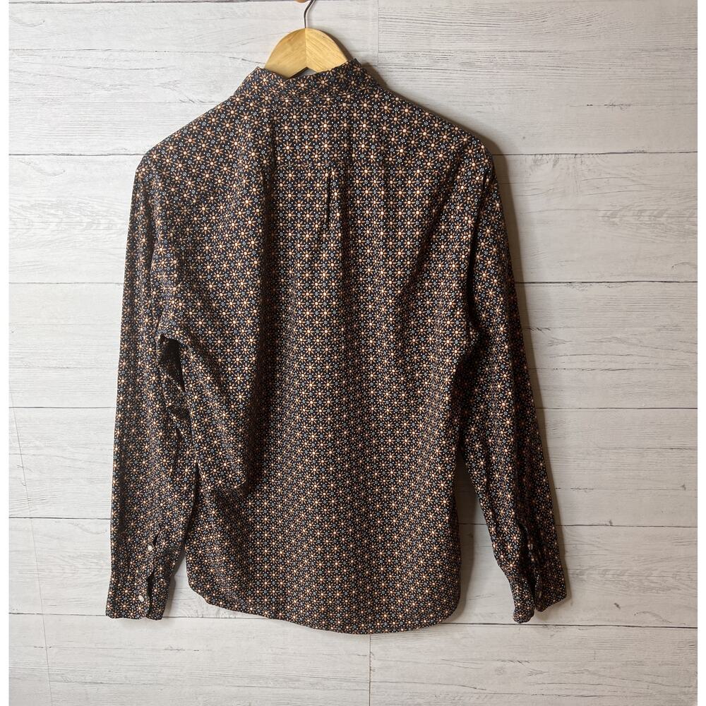 J Crew Shirt Mens SZ Medium Blue & Gold Geometric Floral Organic Cotton Stretch - Picture 10 of 16